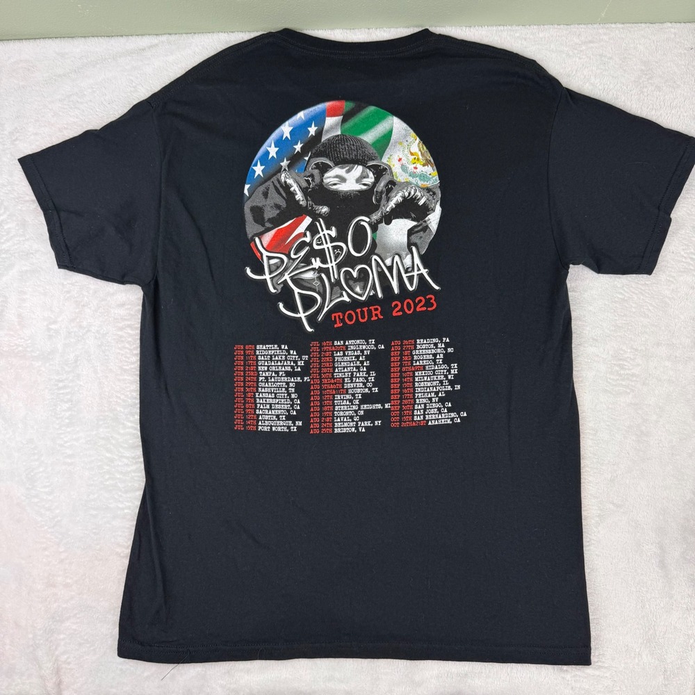 Peso Pluma Tour 2023 Concert T-Shirt Mens Large Black Double P Records‎ Graphic